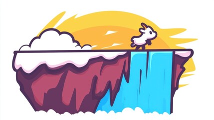 Playful rabbit on ice cliff frozen landscape animated scene vibrant environment cute perspective