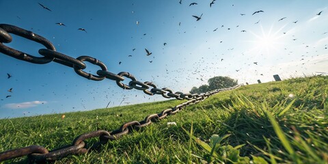 Aerial View Broken Chain Symbolizing Freedom and Liberation