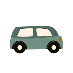 Fototapeta premium Minimalist Green Car Design with Orange Headlight for Children's Art