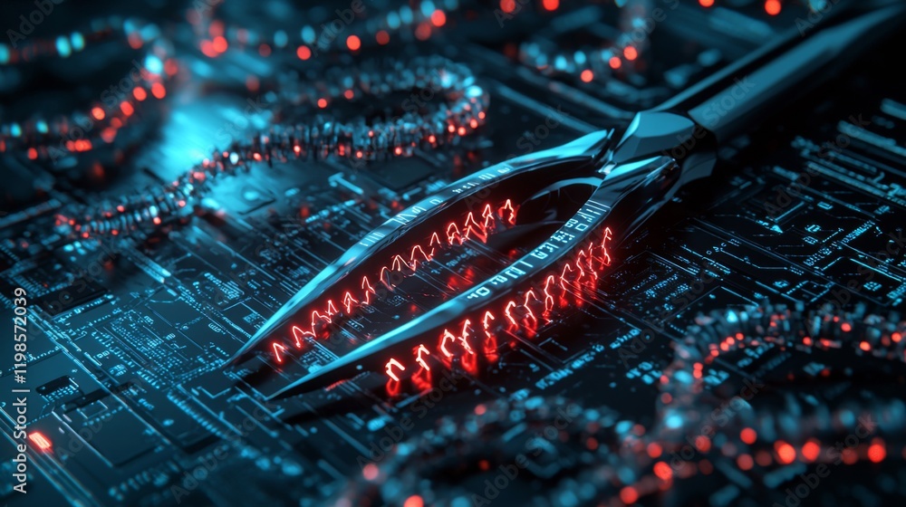 Poster glowing red data streams on futuristic circuit board