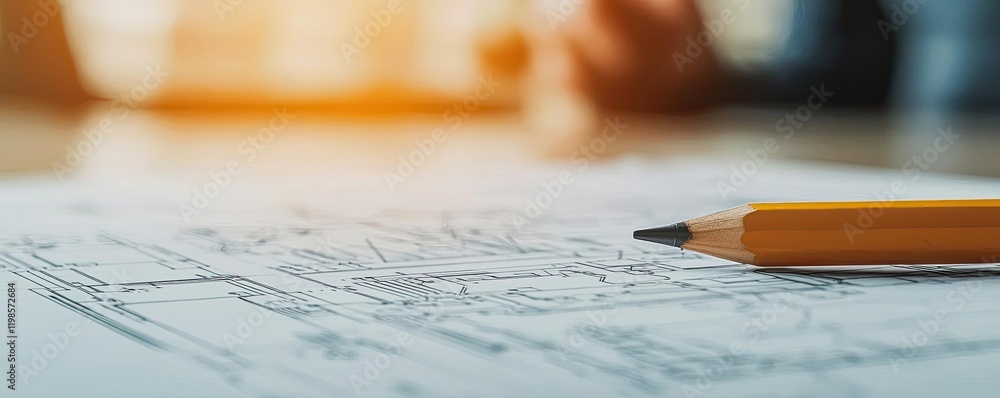 Poster engineer blueprint concept. architectural blueprint with pencil, showcasing detailed design elements