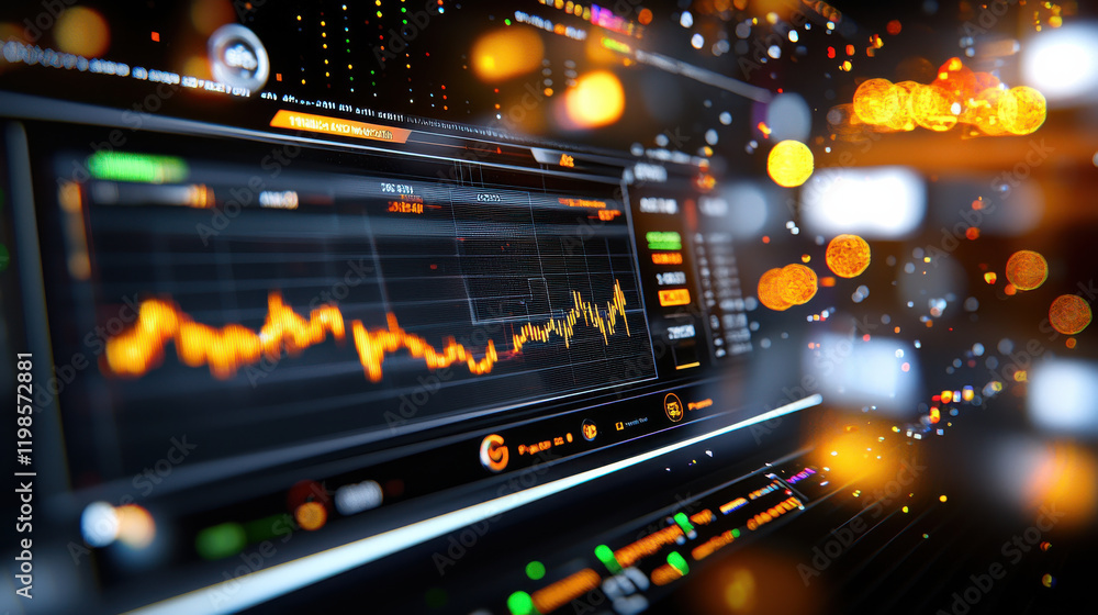 Aufkleber Futuristic financial dashboard displaying engineering data and analytics, showcasing vibrant graphs and metrics in digital environment