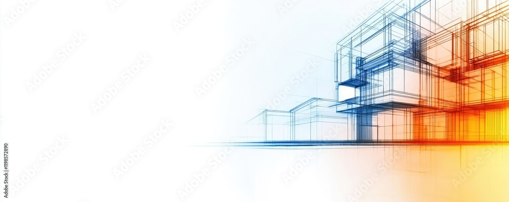Poster engineer sketching concept. stylized line art representing modern architectural design with vibrant 