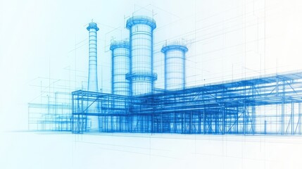 Engineer sketching concept. Blueprint of a modern industrial plant showcasing advanced architectural design.