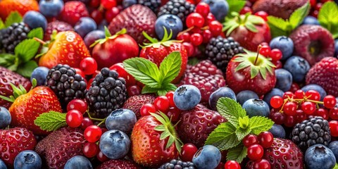 Fototapeta premium Fresh Berries Collection: Strawberries, Blueberries, Raspberries, Blackberries & Cranberries Isolated