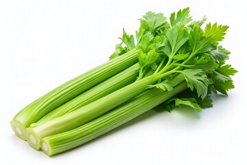 Fresh Celery Stalks on White Background - Clean Food Photography
