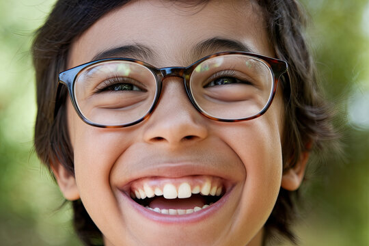 a laughing face with dimples and bright eyes