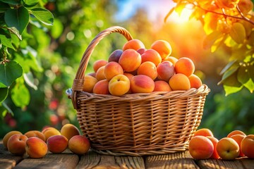 Fresh Organic Apricots in Rustic Basket Outdoor Sunlight