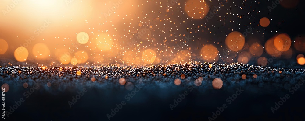 Poster dust pollution idea. beautiful abstract background of sparkling water droplets with golden bokeh eff