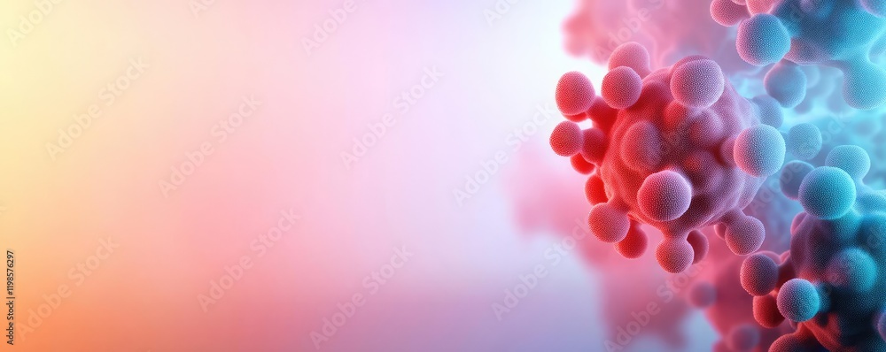 Poster dust pollution idea. abstract microscopic view of cells with vibrant colors and textures, showcasing