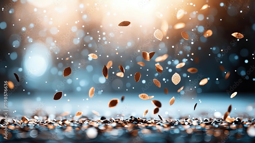 Poster dust pollution idea. an abstract view of floating coins creating a sparkling and dynamic atmosphere.