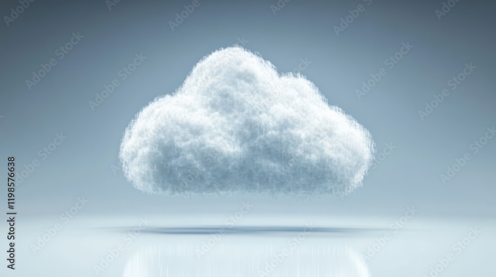Poster cloud computing concept: a fluffy white cloud symbol representing digital storage and the internet
