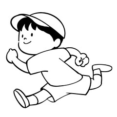 走っている男の子のモノクロのイラスト