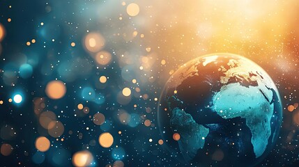 Dust pollution concept. A vibrant depiction of Earth surrounded by shimmering particles and glowing lights.