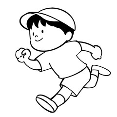 走っている男の子のモノクロのイラスト