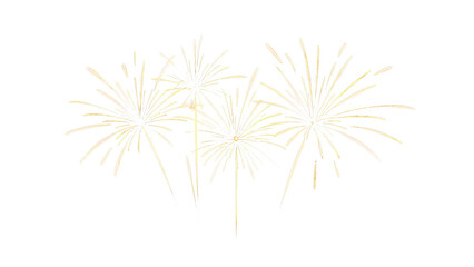 A field of golden fireworks explode in a symphony of light, creating a dazzling display against the night sky on a transparent background.