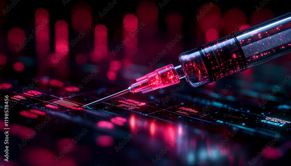 Poster syringe injecting data, digital backdrop
