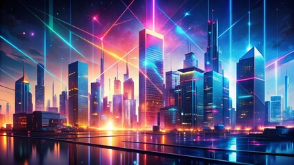 Obraz premium Futuristic Cityscape Double Exposure: Abstract Background with Copy Space