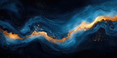Obraz premium Cosmic Blue Gold Abstract Art: A Celestial Masterpiece