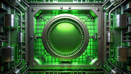 Fototapeta premium Futuristic Green Screen Display in Sleek Metallic Frame - Stock Photo