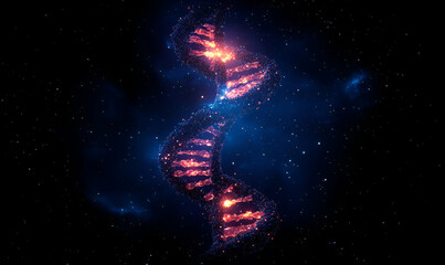 Obraz premium Glowing DNA helix in space; science concept