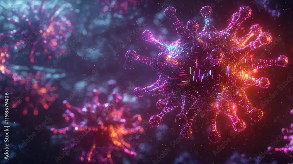 Aufkleber dust pollution idea. colorful microscopic view of viral particles in a digital representation.