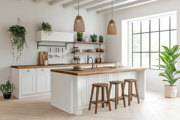 Modern Farmhouse Kitchen Island Design With Plants
