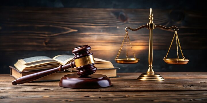 Gavel, Scales of Justice, Law Book: Criminal Law Concept Stock Photo