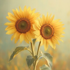 Obraz premium Two Sunflowers Digital Background with Natural Light, Generative AI