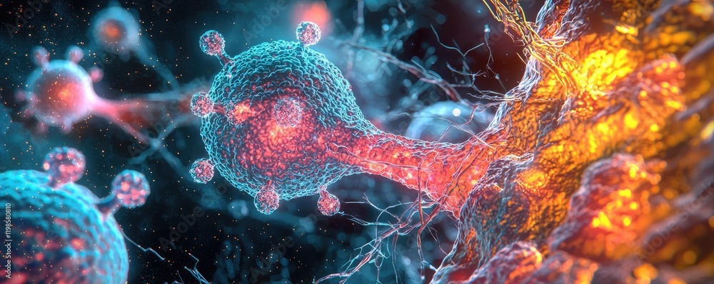 Poster dust pollution idea. a vibrant close-up of cellular structures showcasing intricate interactions.