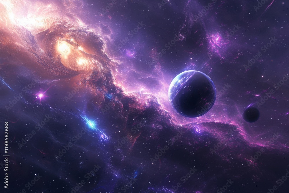 Aufkleber a mesmerizing display of distant galaxies and planets existing in a vibrant cosmos filled with color