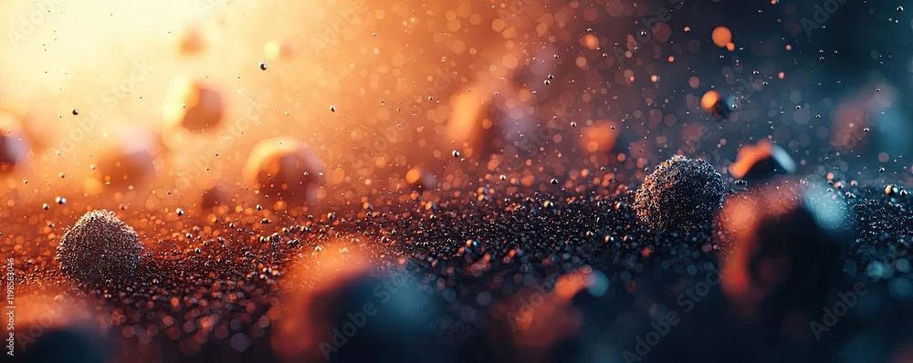 Aufkleber dust pollution idea. abstract cosmic scene with floating particles and vibrant glowing lights.