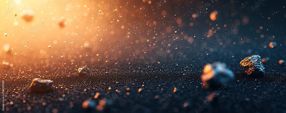 Poster dust pollution idea. dynamic particles in motion with dramatic lighting effects, creating a surreal 