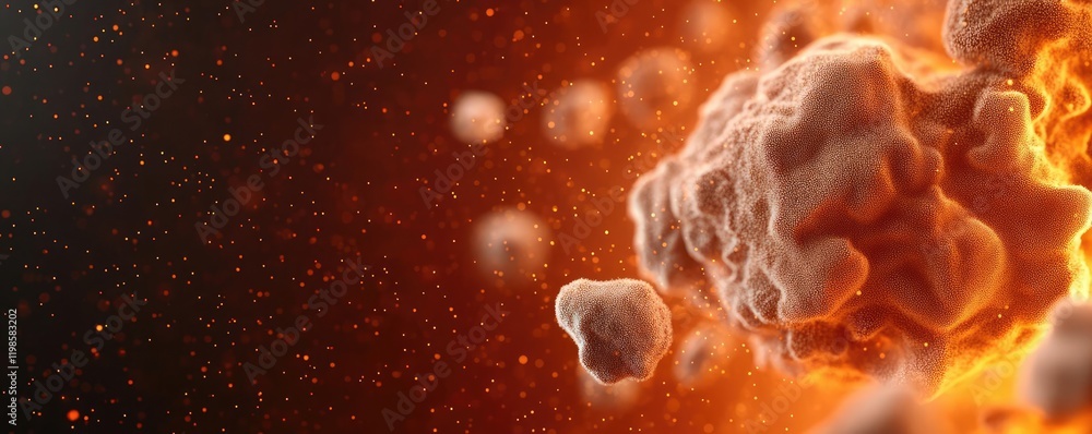 Poster dust pollution concept. an abstract representation of cosmic particles interacting in a fiery enviro