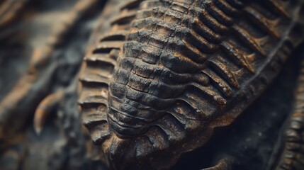fossilized trilobite, highlighting its segmented body and intricate features