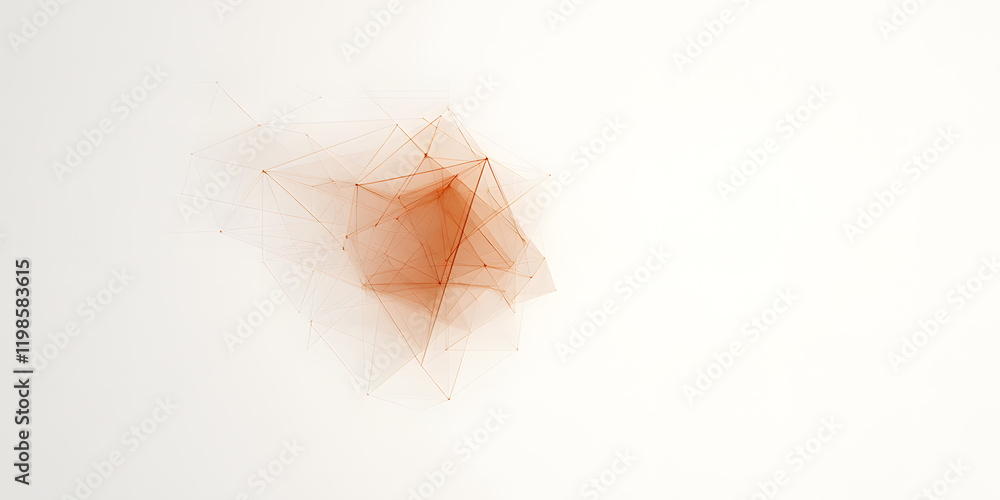 Poster abstract orange geometric shapes on white background. intricate network of lines creating a three-di