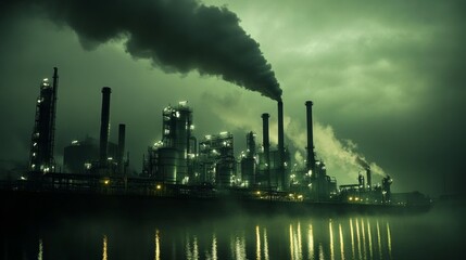 Obraz premium Green refinery plant symbolizing low-carbon emissions and sustainable energy.