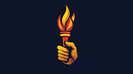 Hand holding a torch with a flaming light for a sports event logo design. 