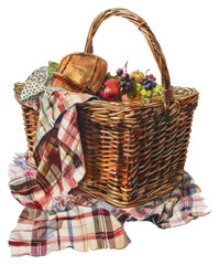 PNG Rustic picnic basket with fruits