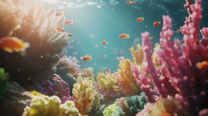 Fototapeta premium Vibrant Underwater Coral Reef Scene with Colorful Fish Swimming