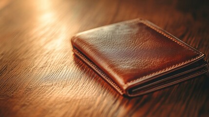 Brown Leather Wallet on Wooden Table