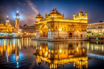 Obraz premium Golden Temple Amritsar Night Views: Vintage Photography Collection