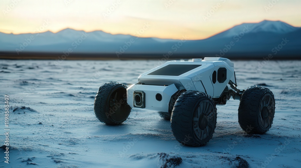 Poster concept robot designed for space exploration, capable of analyzing planetary surfaces and collecting