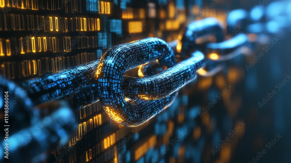 Poster abstract digital chain link representing data security and network protection