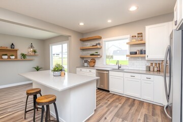 Modern Farmhouse Kitchen Island and White Cabinets