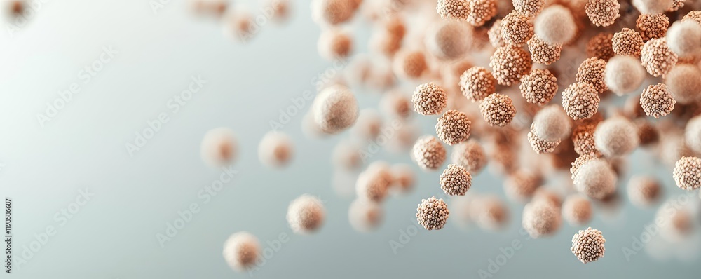 Poster dust pollution idea. microscopic view of spherical particles with a soft background, illustrating sc