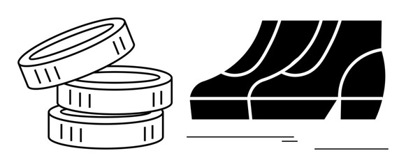 Stacked coins next to human icons with a line separation. Ideal for finance, human resources, investment strategy, business growth, savings, economic planning, career development. Abstract line flat