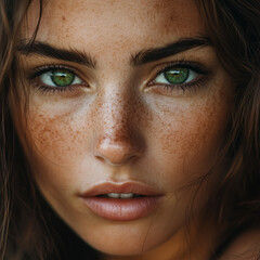 Fototapeta premium A woman with green eyes and a greenish tint to her skin.