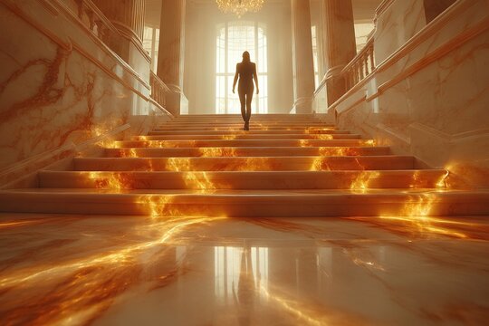 man walking on spiral staircase