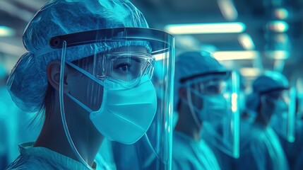 illustration of protective face shields used in industrial and medical settings